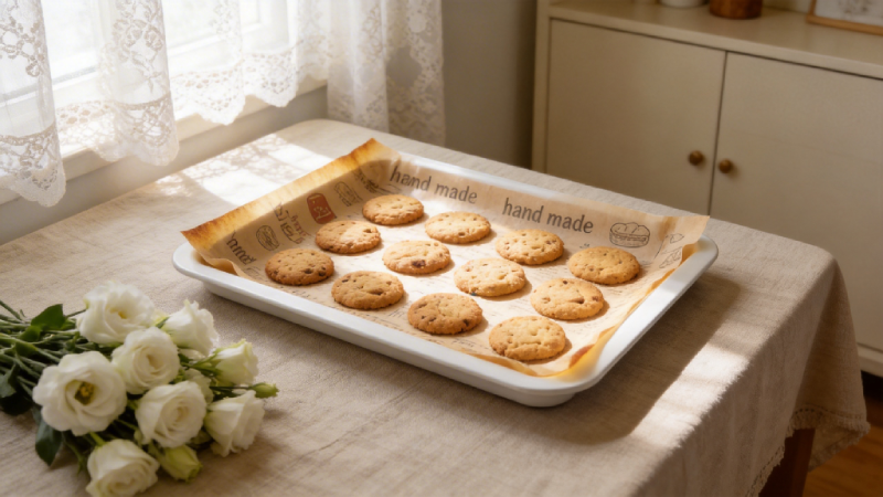 parchment paper used in baking tray with cookies