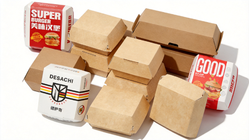 burger in paper clamshell box