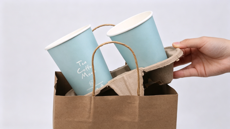 takeaway coffee packed in paper bag