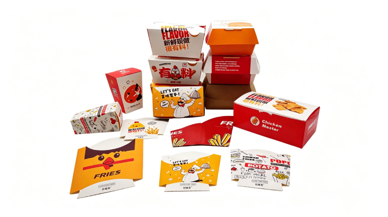 fried chicken burger fries sushi paper packaging