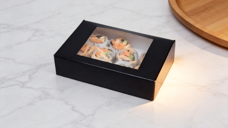 sushi in paper takeaway box
