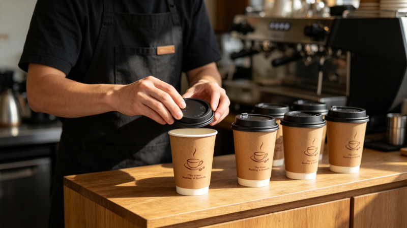 Coffee cup lid fitting test during paper cup quality inspection