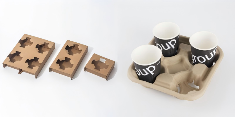 Corrugated cup holder and molded pulp cup holder comparison