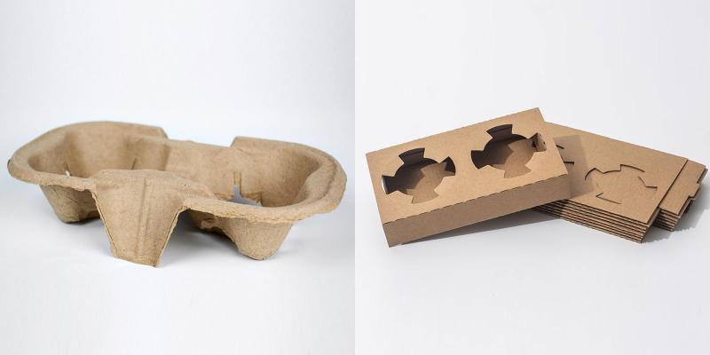 Corrugated cup holder compared with molded pulp cup holder