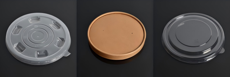 Disposable paper bowls with paper lids, PP lids, and transparent PET lids